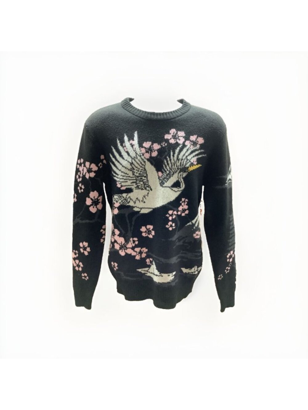 RGSTR Size S Crew Neck Sweater Japanese Cherry Tree Blossom, Crane, Mt Fuji New